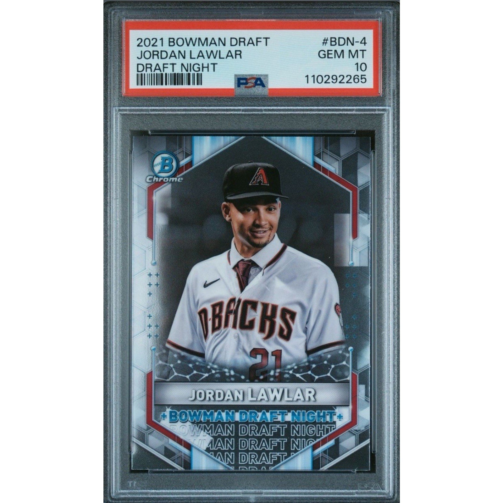 2021 Bowman Draft Jordan Lawlar Chrome Draft Night #BDN-4 PSA 10 Rookie