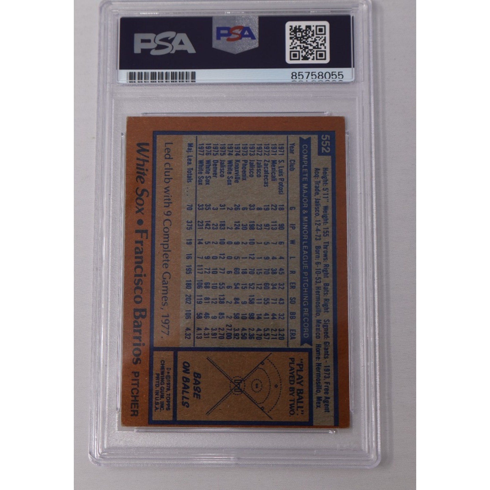 Francisco Barrios 1978 Topps Signed Autographed Card PSA/DNA Authentic Auto