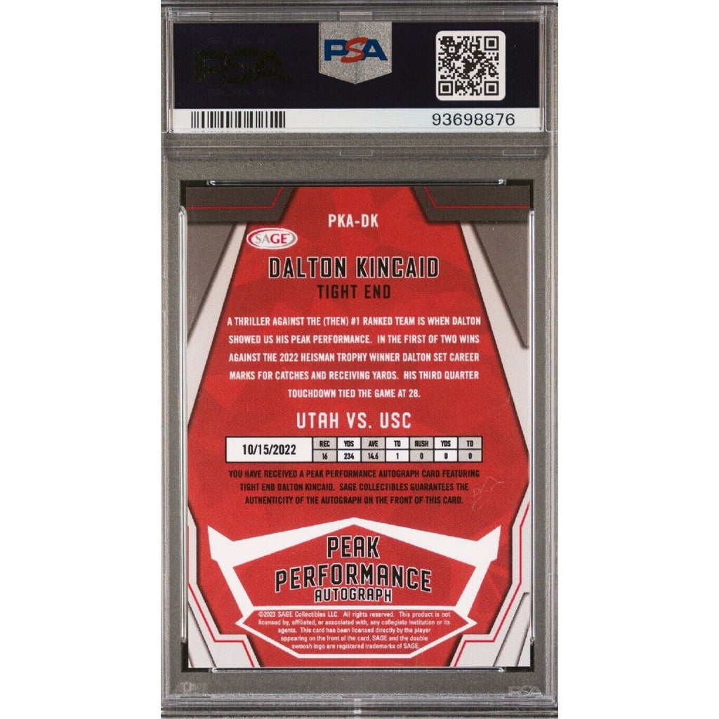 2023 Sage High Series Peak Performance Dalton Kincaid Auto 1/1 Blue PSA 9 Bills