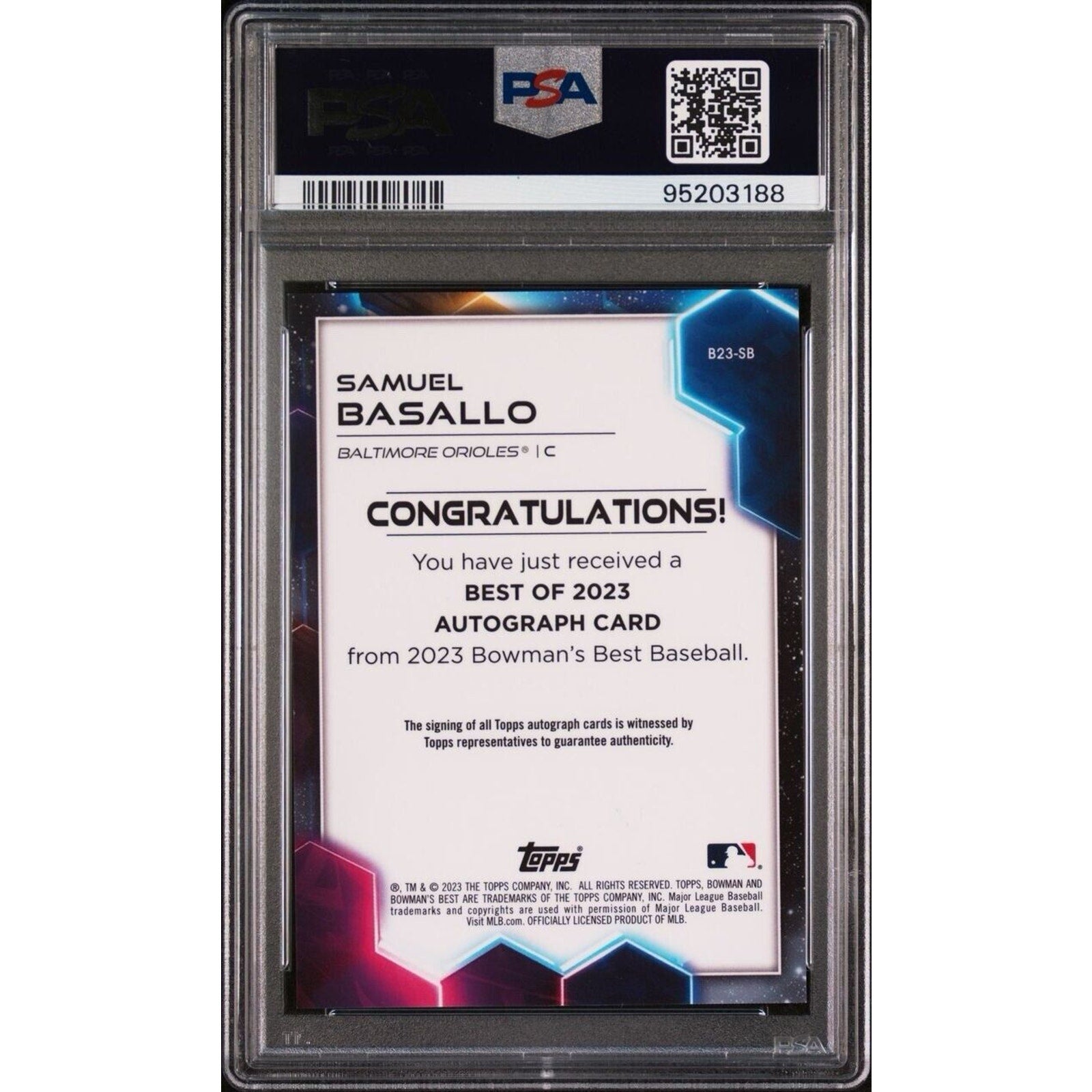 2023 Bowmans Best Samual Basallo Topps Auto PSA 10 Rookie RC Orioles #B23SB