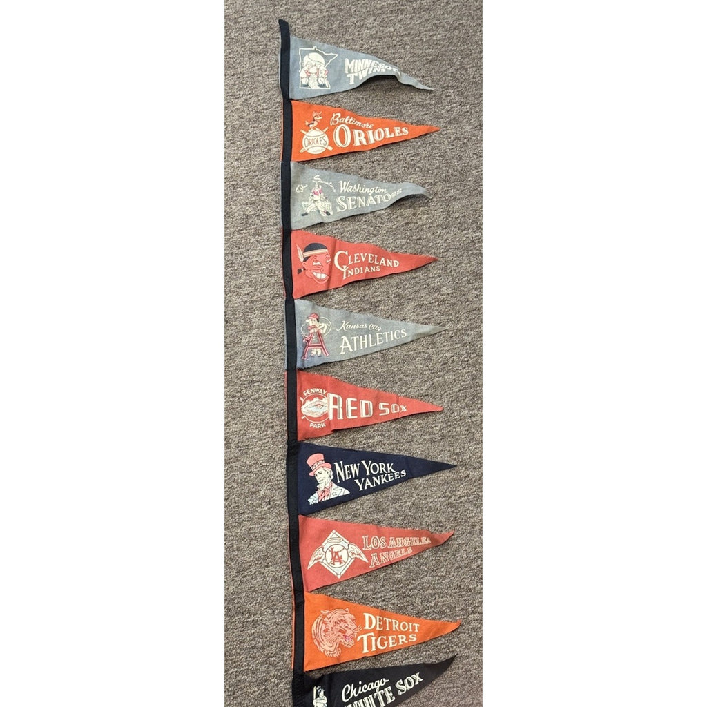 Vintage 10 Attached American League MLB Baseball Felt Mini 9" Pennant