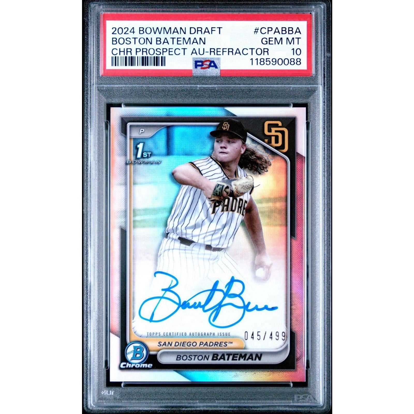 Boston Bateman 2024 Bowman Draft Rookie Auto Refractor /499 #CPABBA PSA 10 RC