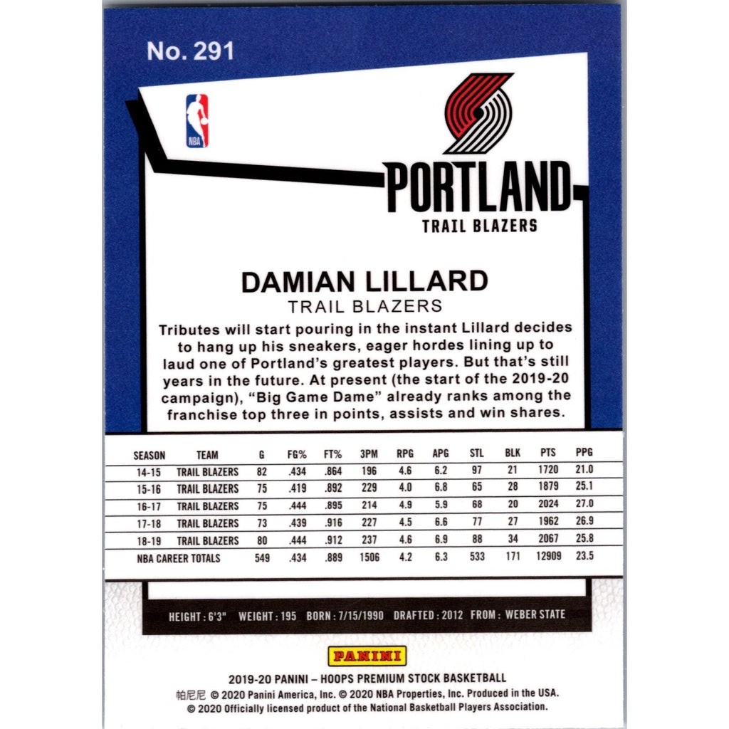 Damian Lillard 2019-20 Panini NBA Hoops Premium Tribute Silver #291