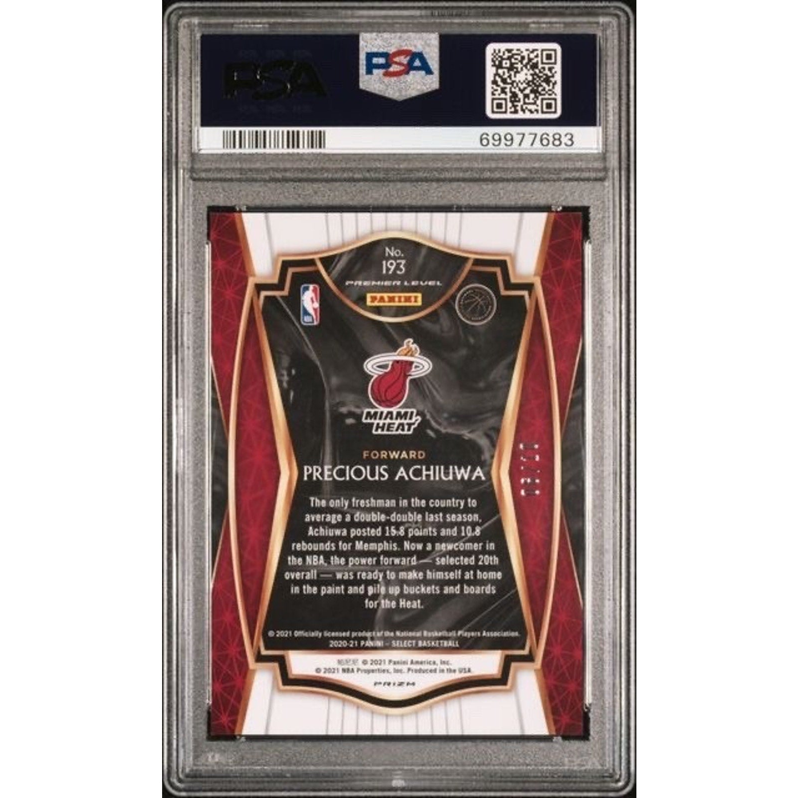 2020 Panini Select Precious Achiuwa Gold Disco Prizm /90 PSA 10 #193 Miami Heat