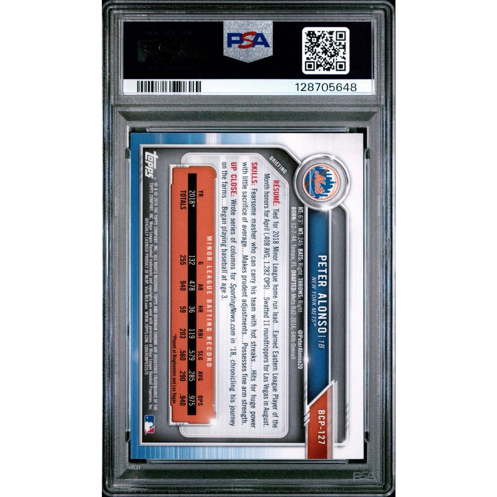 2019 Bowman Prospects Pete Alonso Chrome Rookie Yellow Refractor /75 #127 PSA 9