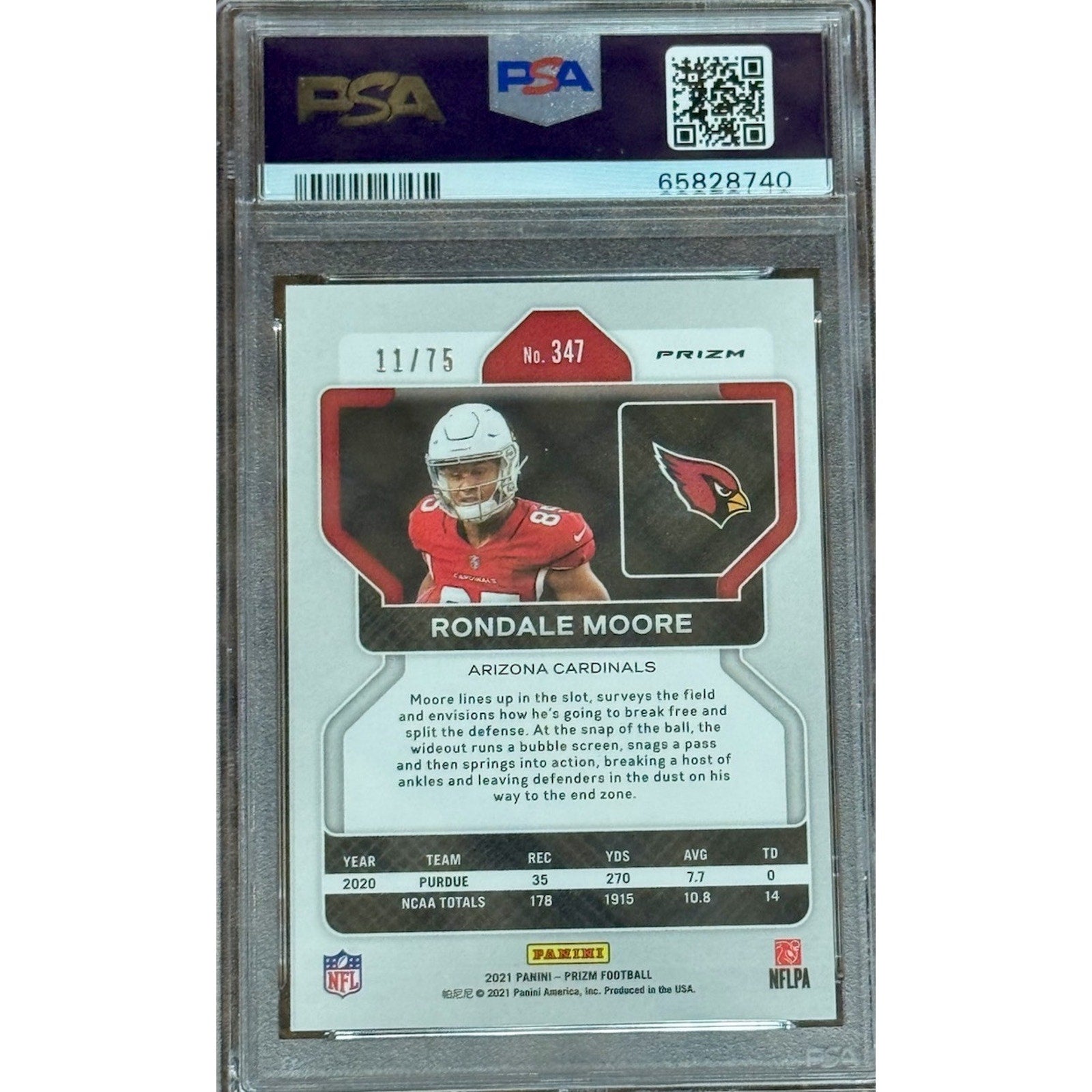 2021 Panini Prizm Green Scope Prizm Rondale Moore #347 RC Cardinals /75 PSA 10