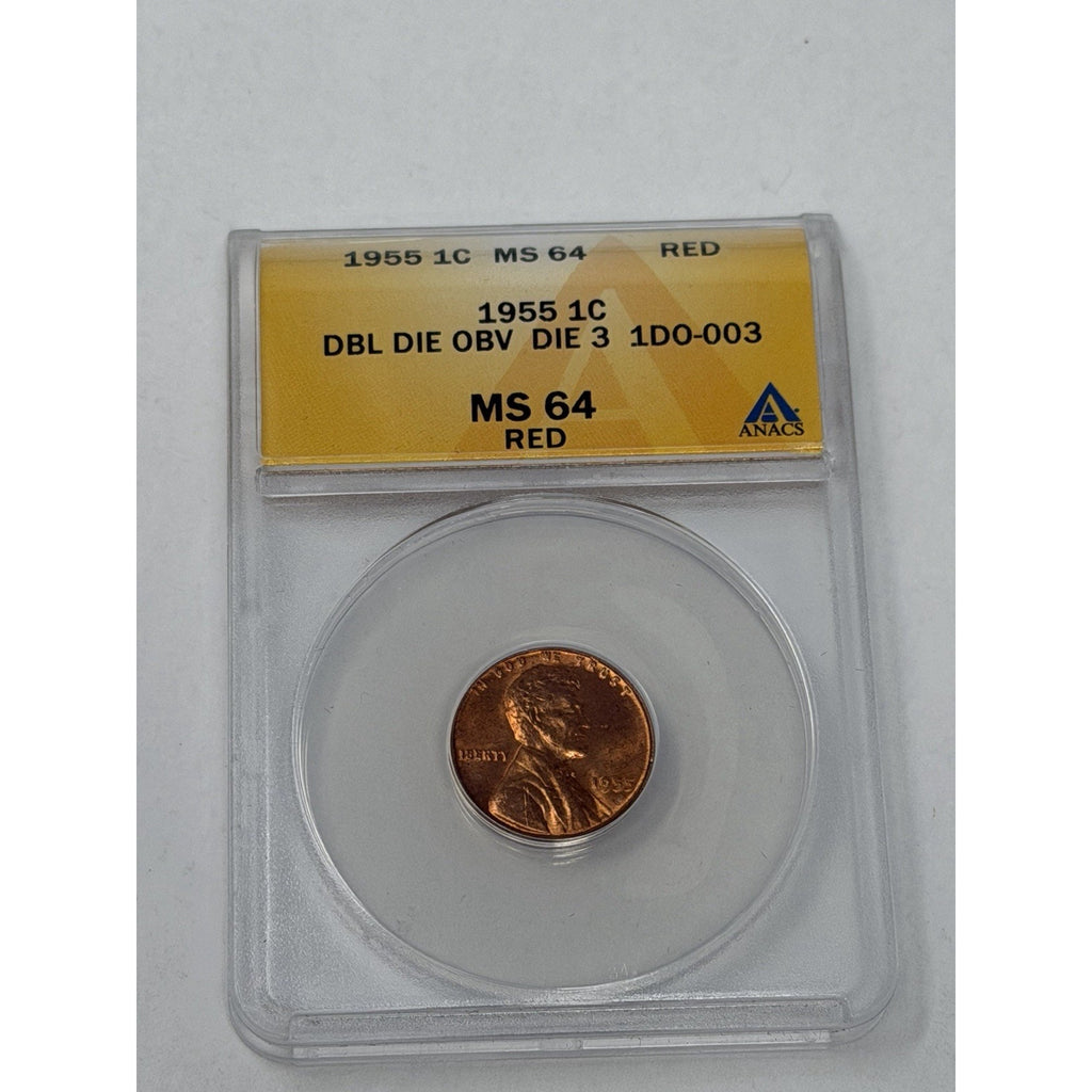 1955 Doubled Die Obverse Lincoln Cent ANACS MS 64 RED DDO Die 3 1DO-003