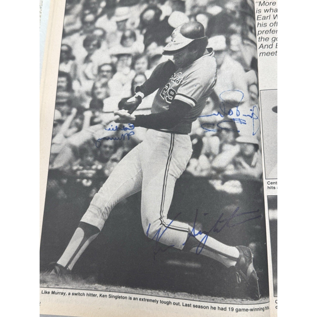 Vintage MLB action photography page from signed 1980 Popular Sports Baseball magazine
