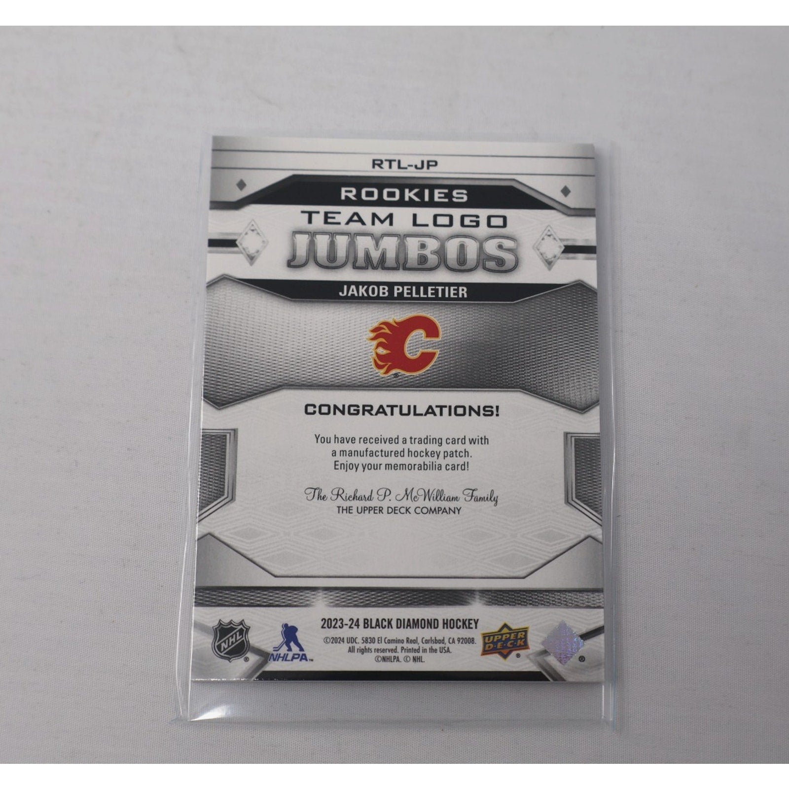 Jakob Pelletier Calgary Flames 2023-24 Black Diamond Team Logo Jumbos #RTL-JP