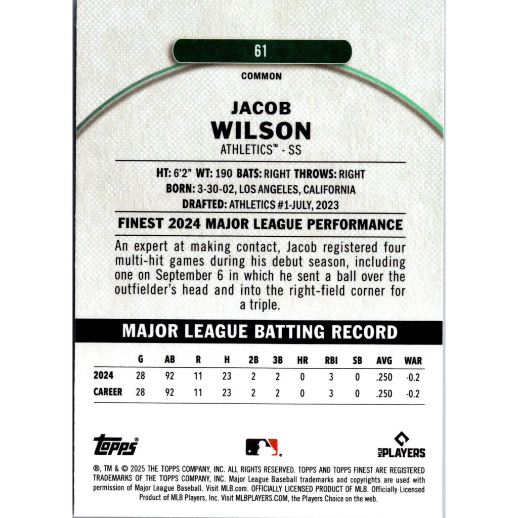 Jacob Wilson 2025 Topps Finest Rookie Base Common #61 Sacramento Athletics RC