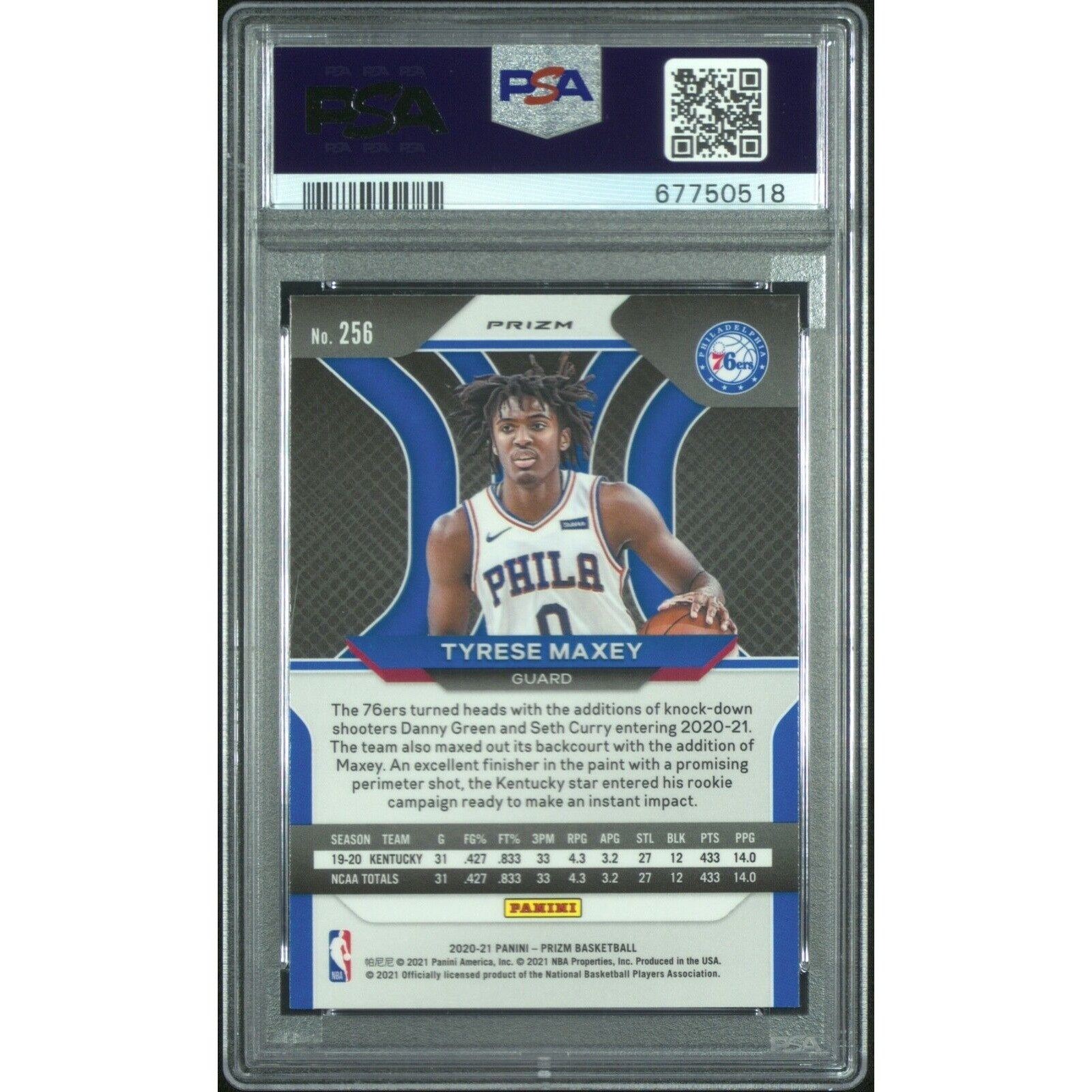 2020 Panini Prizm DP Tyrese Maxey #54 Pink Ice Rookie Card PSA 10 Mint 76ers 256