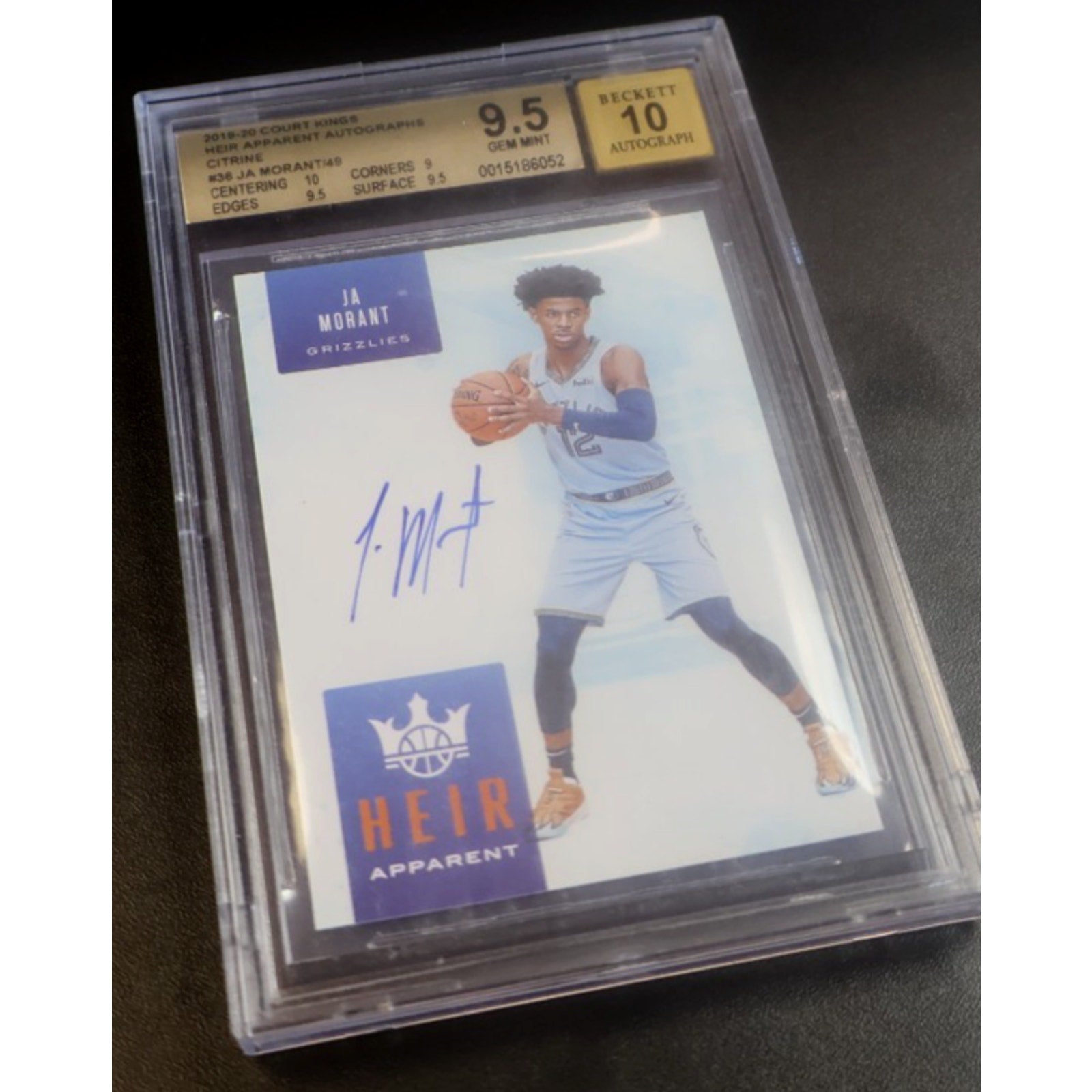 2019 Panini Court Kings Ja Morant Heir Apparent Auto Citrine Rookie /49 BGS 9.5