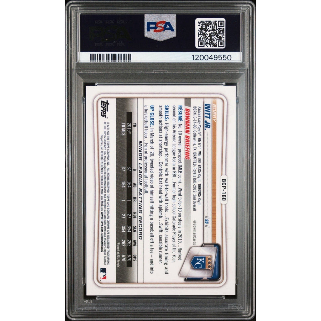 2020 BOWMAN CHROME PROSPECTS BCP160 BOBBY WITT JR. GREEN REFRACTOR /99 PSA 9