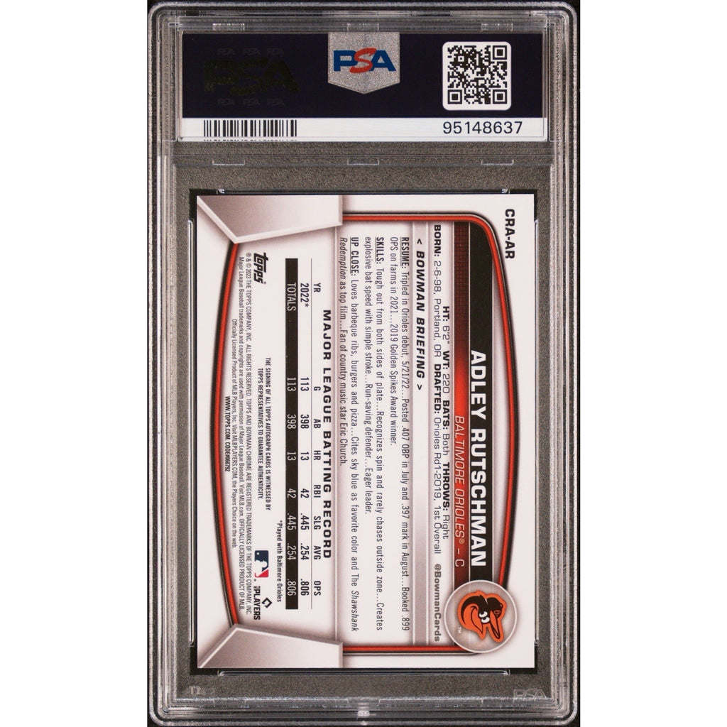 2023 Bowman Chrome Adley Rutschman Yellow Refractor Rookie Auto /75 PSA 9 RC