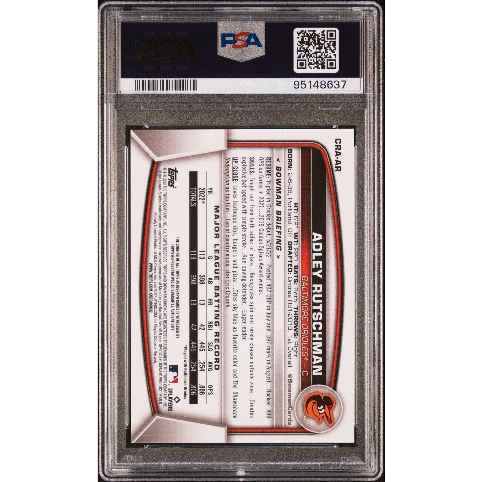 2023 Bowman Chrome Adley Rutschman Yellow Refractor Rookie Auto /75 PSA 9 RC