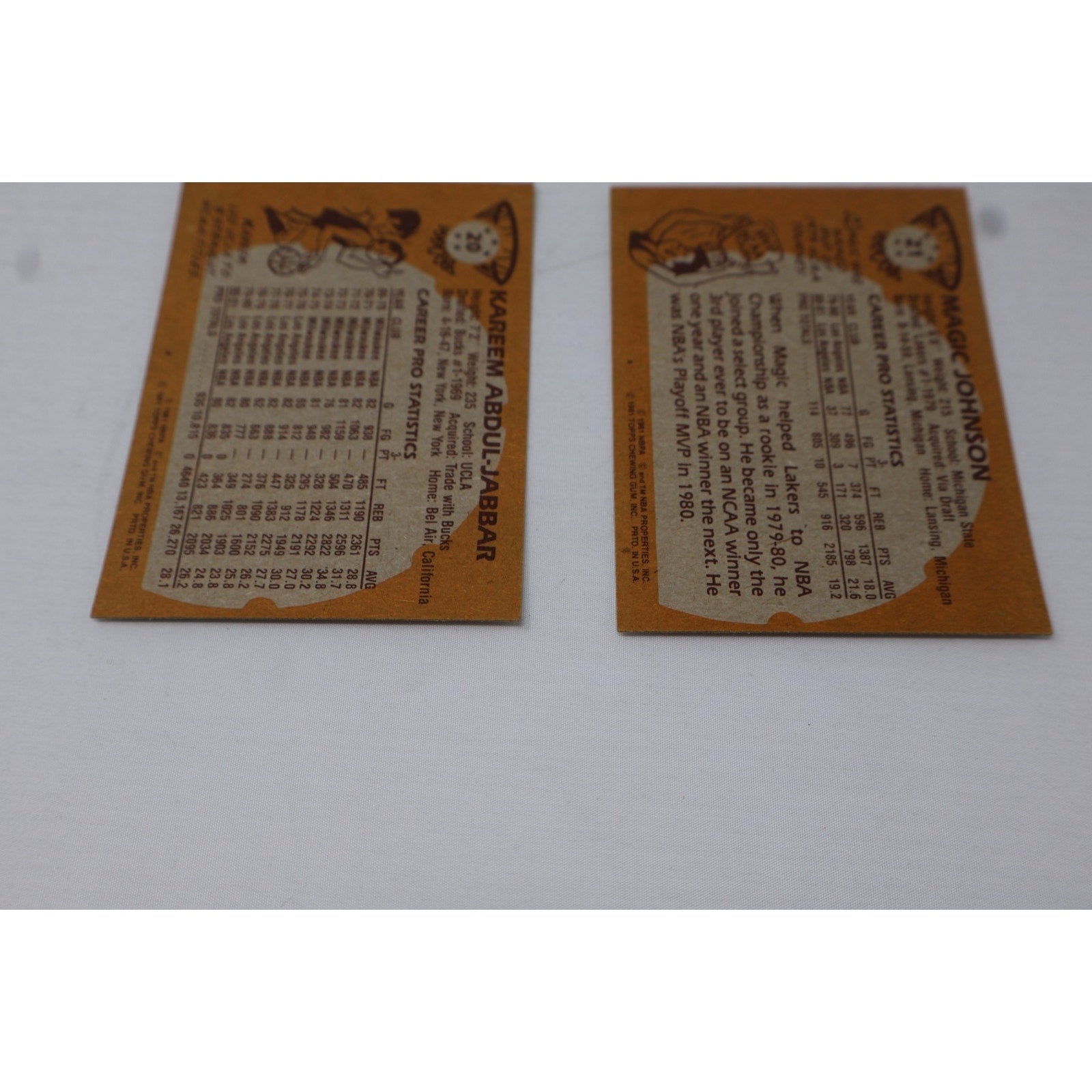 Lot Of 2 1981 Topps Basketball Kareem Abdul Jabbar #20/Magic Johnson #21