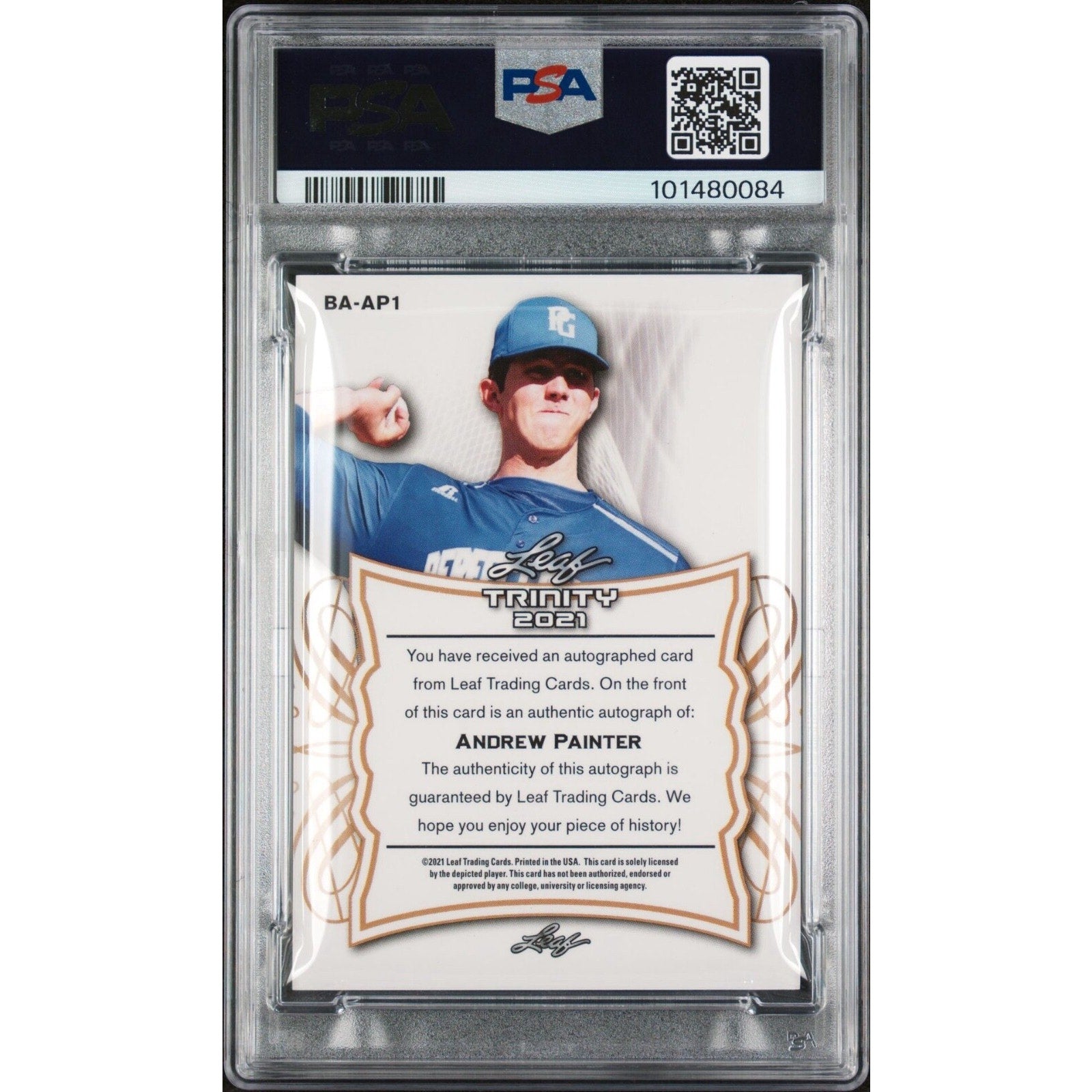 2021 LEAF TRINITY AUTOGRAPHS AP1 ANDREW PAINTER PLATINUM PSA 9 /99 Rookie Auto