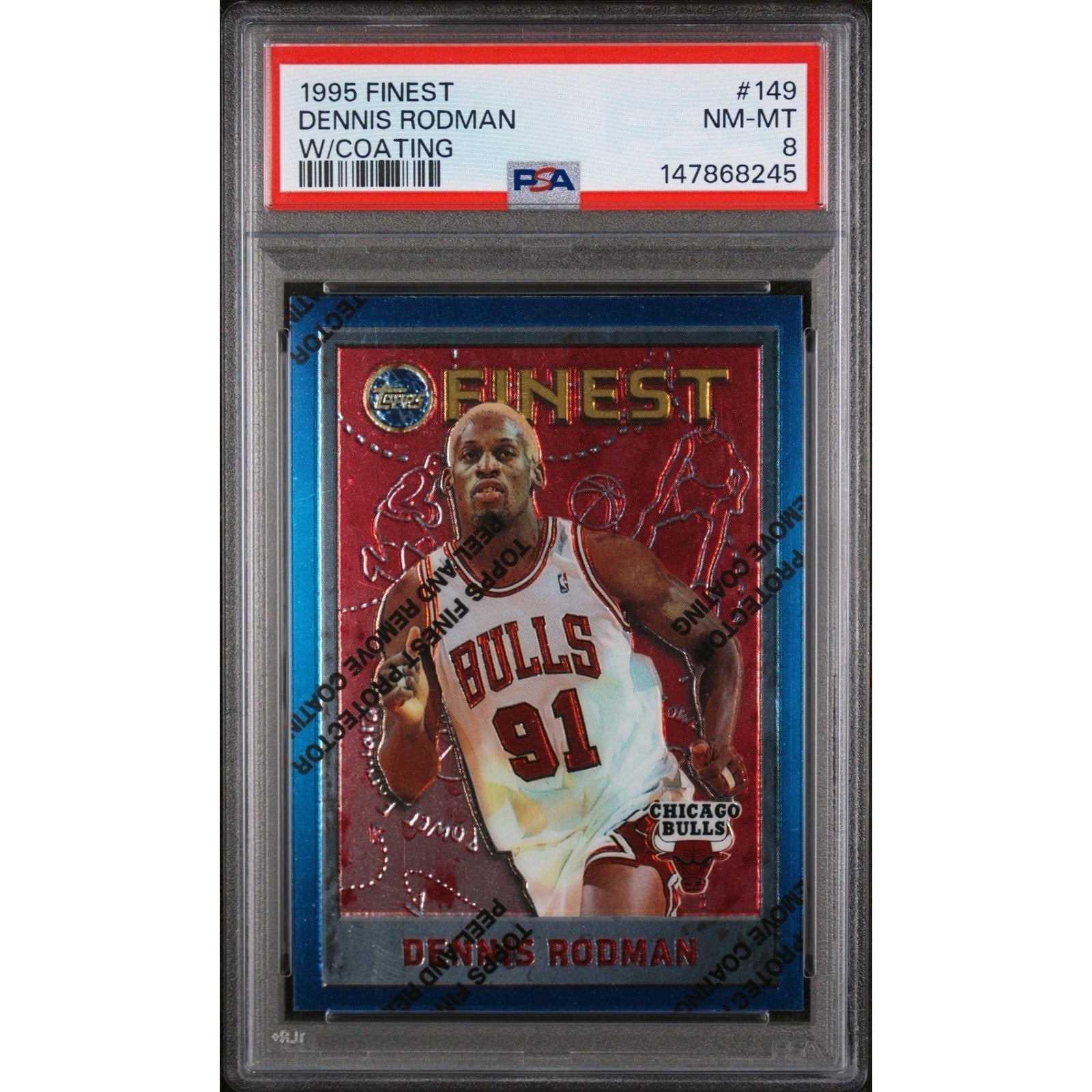 1995 DENNIS RODMAN FINEST REFRACTOR #149 PSA 8 BULLS HOF