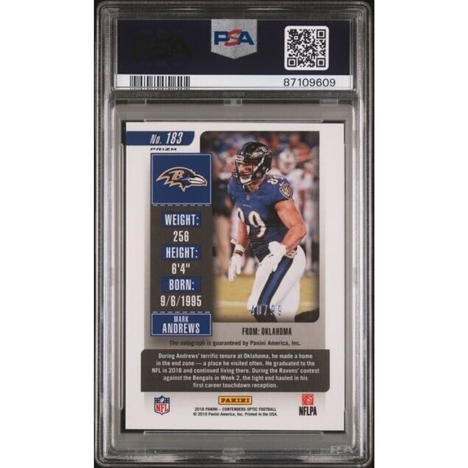 2018 Panini Contenders Optic Mark Andrews Purple Auto #183 RC Rookie /99 PSA 10