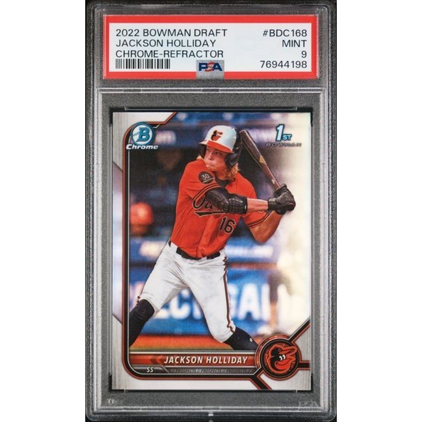 Jackson Holliday 2022 Bowman Chrome Draft 1st Refractor #BDC-168 PSA 9