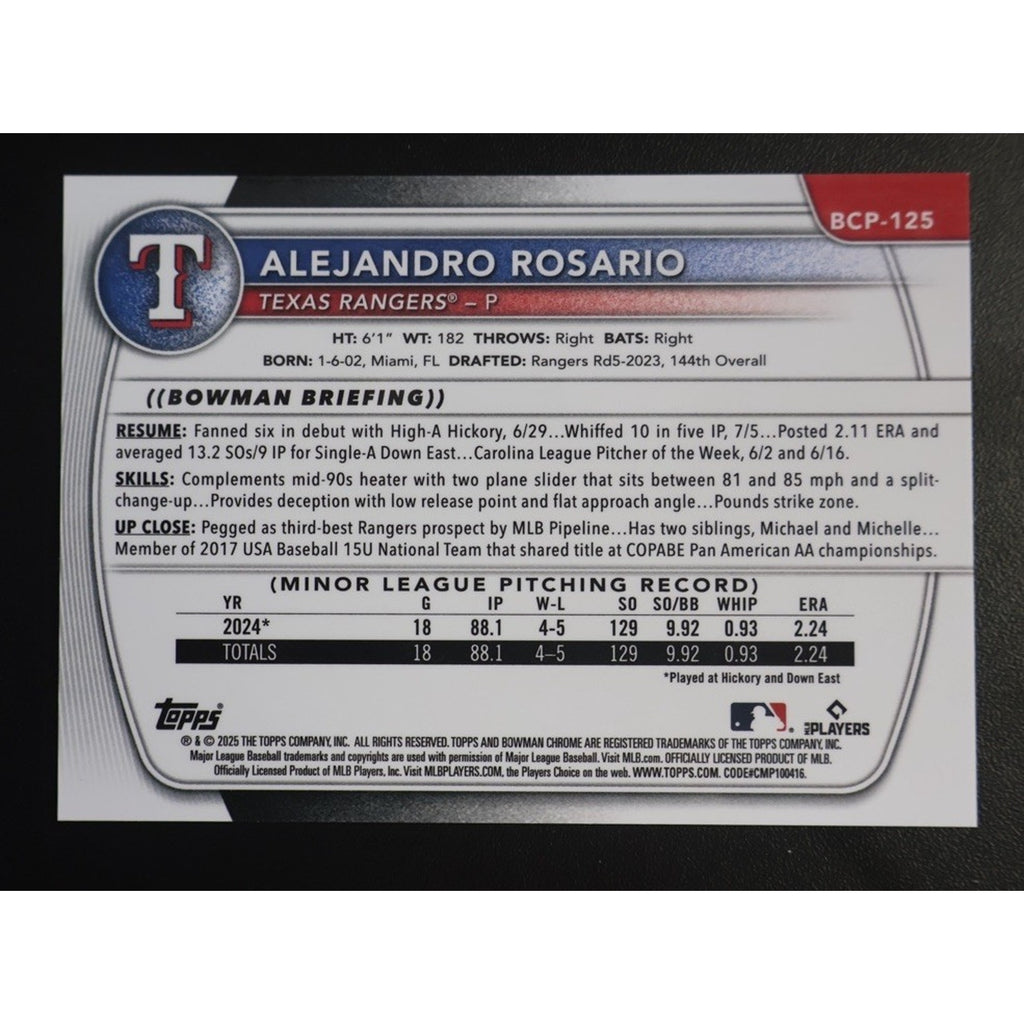 2025 Bowman Chrome 1st /15 RC Alejandro Rosario Mini Diamond Rose Gold Refractor