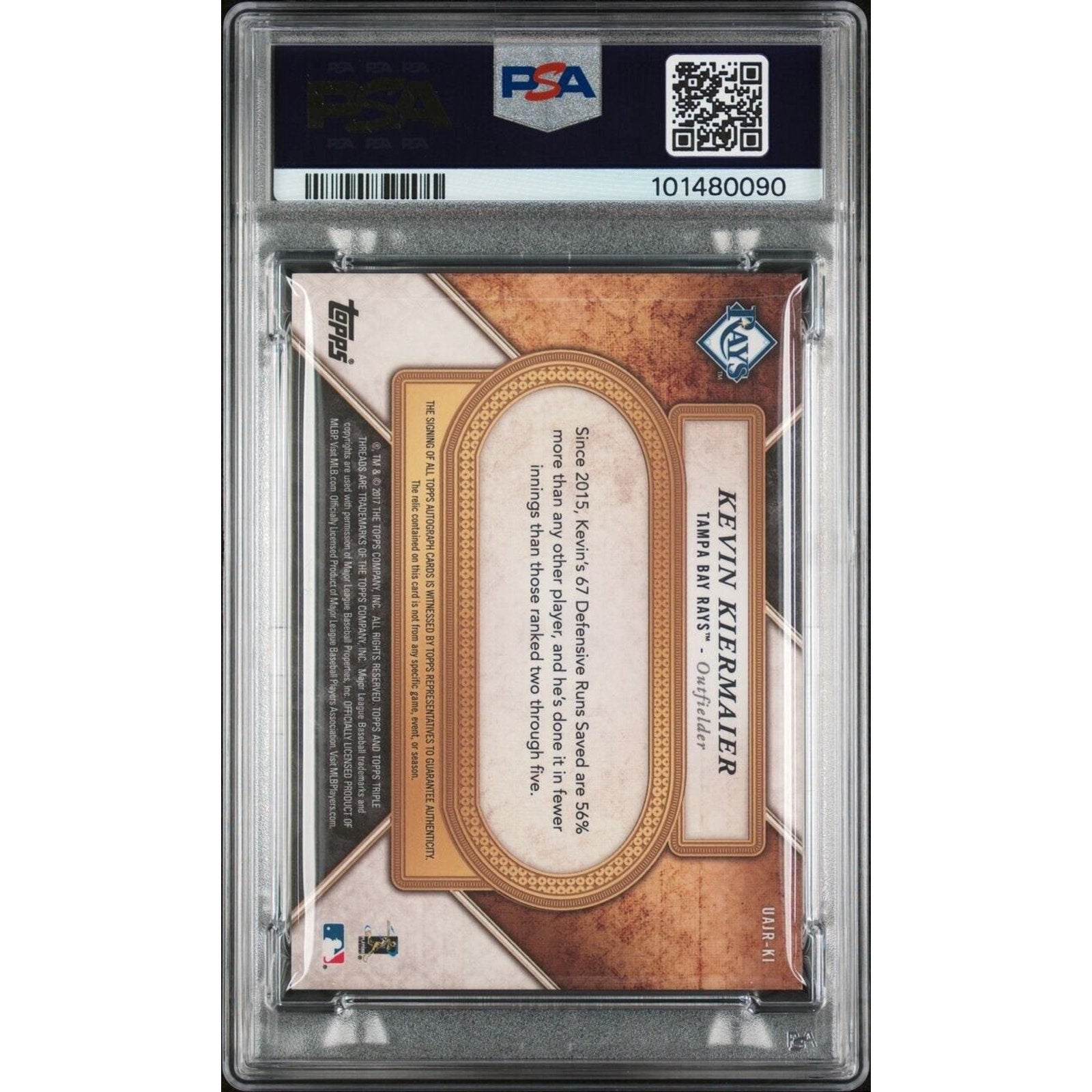 2017 Topps Triple Threads Auto Jumbo Relics #KI Kevin Kiermaier /99 Rays PSA