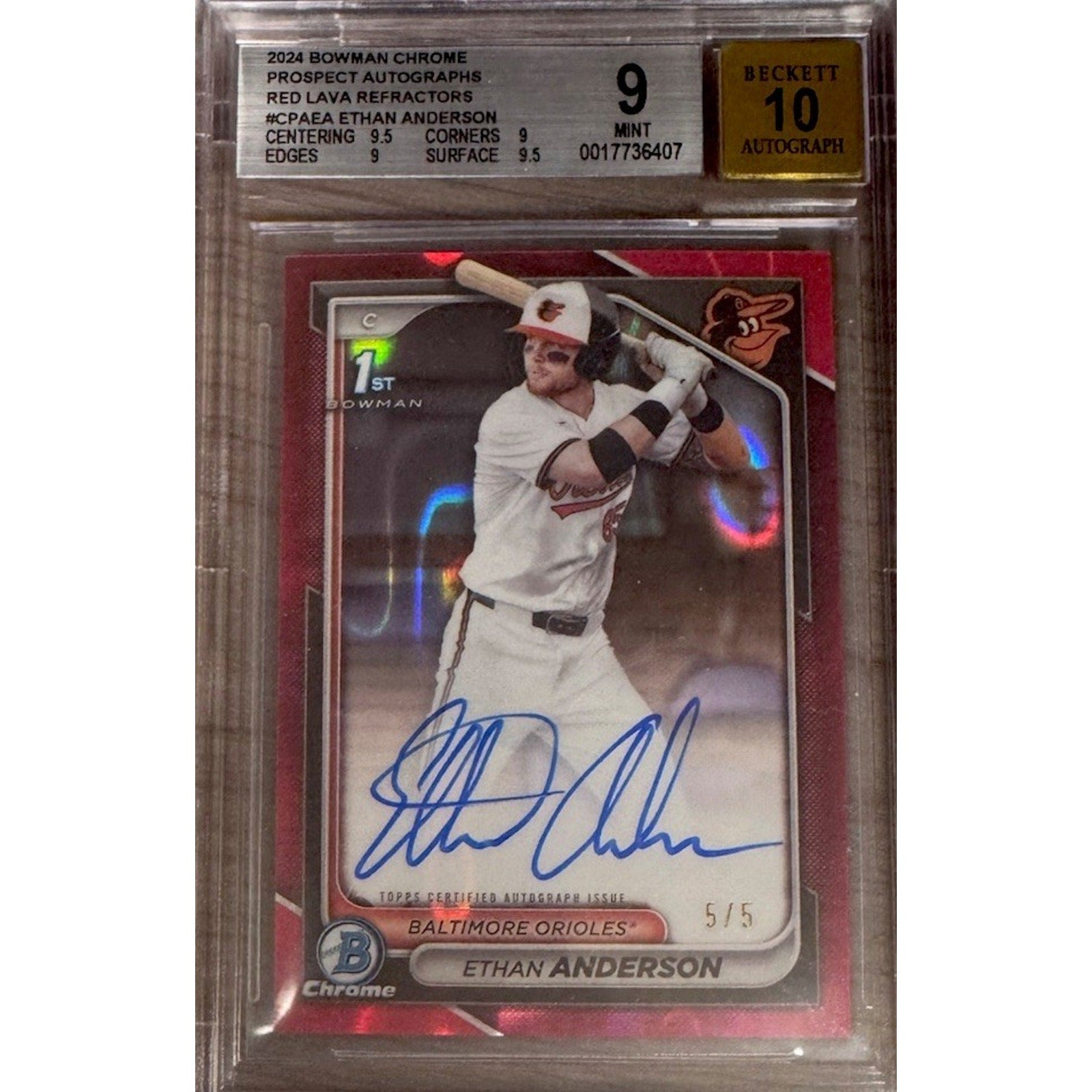 2024 Bowman Draft Ethan Anderson Red Lava Refractor Auto /5 #CPA-EA BGS 9 Rookie