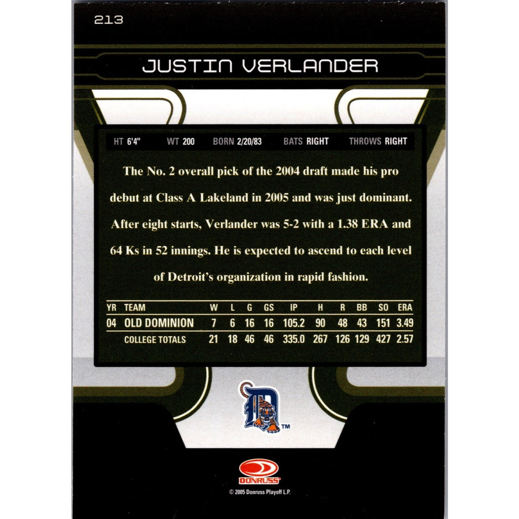 Justin Verlander 2005 Donruss Zenith Rookie #213 NM+ RC Detroit Tigers