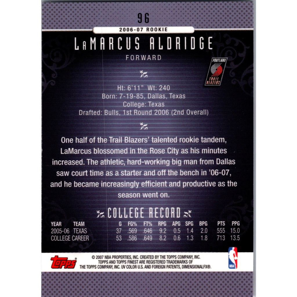 LaMarcus Aldridge 2006-07 Topps Finest Basketball #96 RC MINT