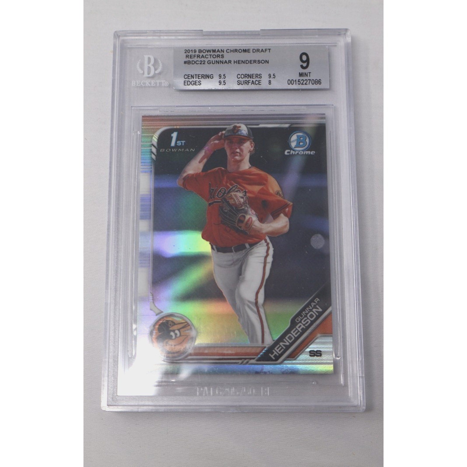 Gunnar Henderson 2019 Bowman Chrome Draft 1st Refractor BGS 9 Mint
