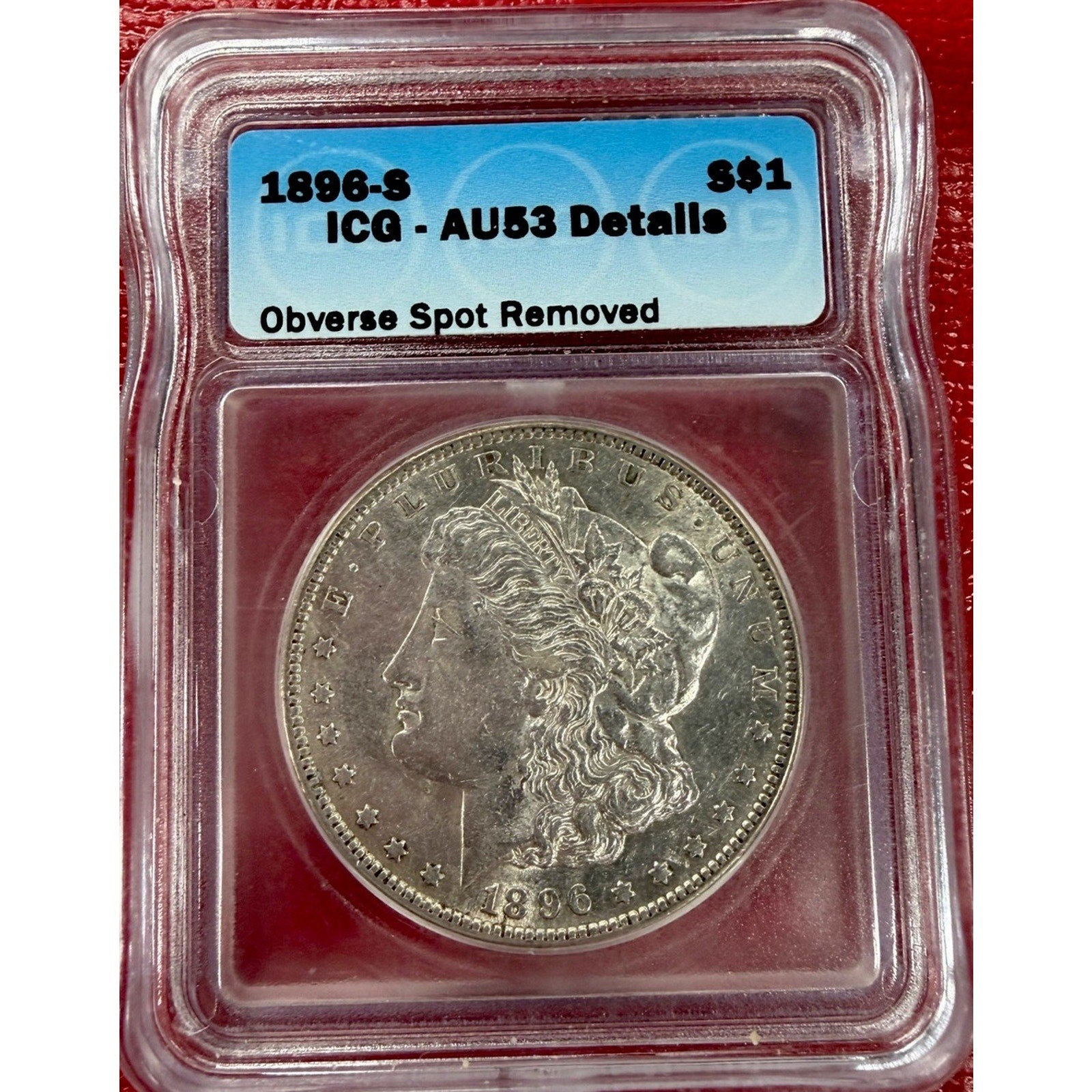 1896-S Morgan Silver Dollar ICG AU53 Details Obverse S$1 Beautiful Coin