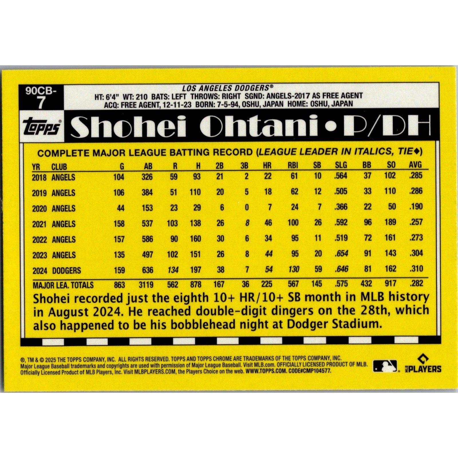 Shohei Ohtani 2025 Topps Chrome 1990 Topps Baseball 35th Anniversary #90CB-7