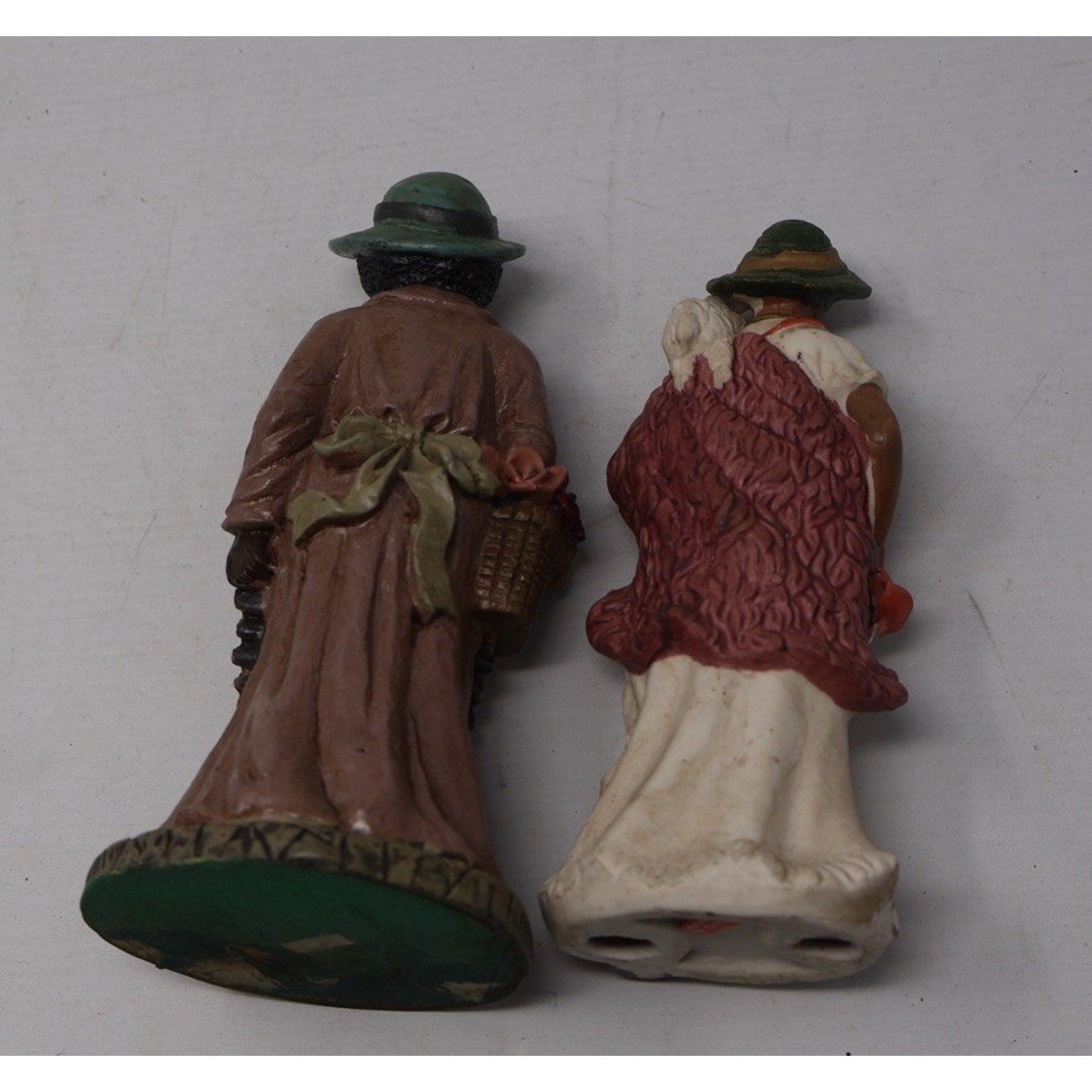 Vintage Folk Art Lady Figurines Lot 2 Woman With Lamb & Flower Basket Decor