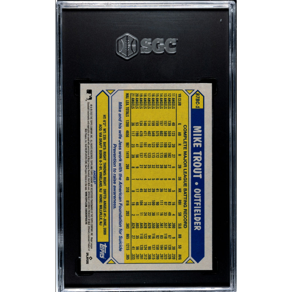 2022 Topps Chrome Ben Baller Mike Trout #87BC1 '87 Topps Design SGC 10 Angels