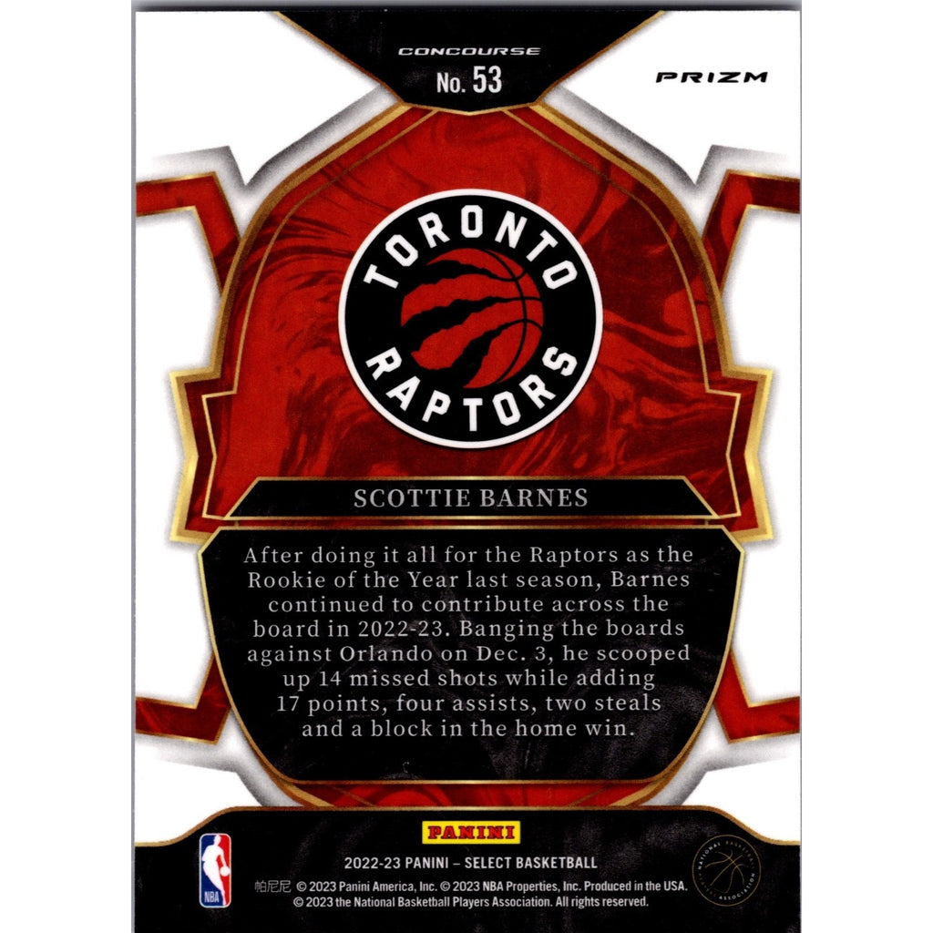 Scottie Barnes 2022-23 Panini Select Red Cracked Ice Prizm #53 Mint
