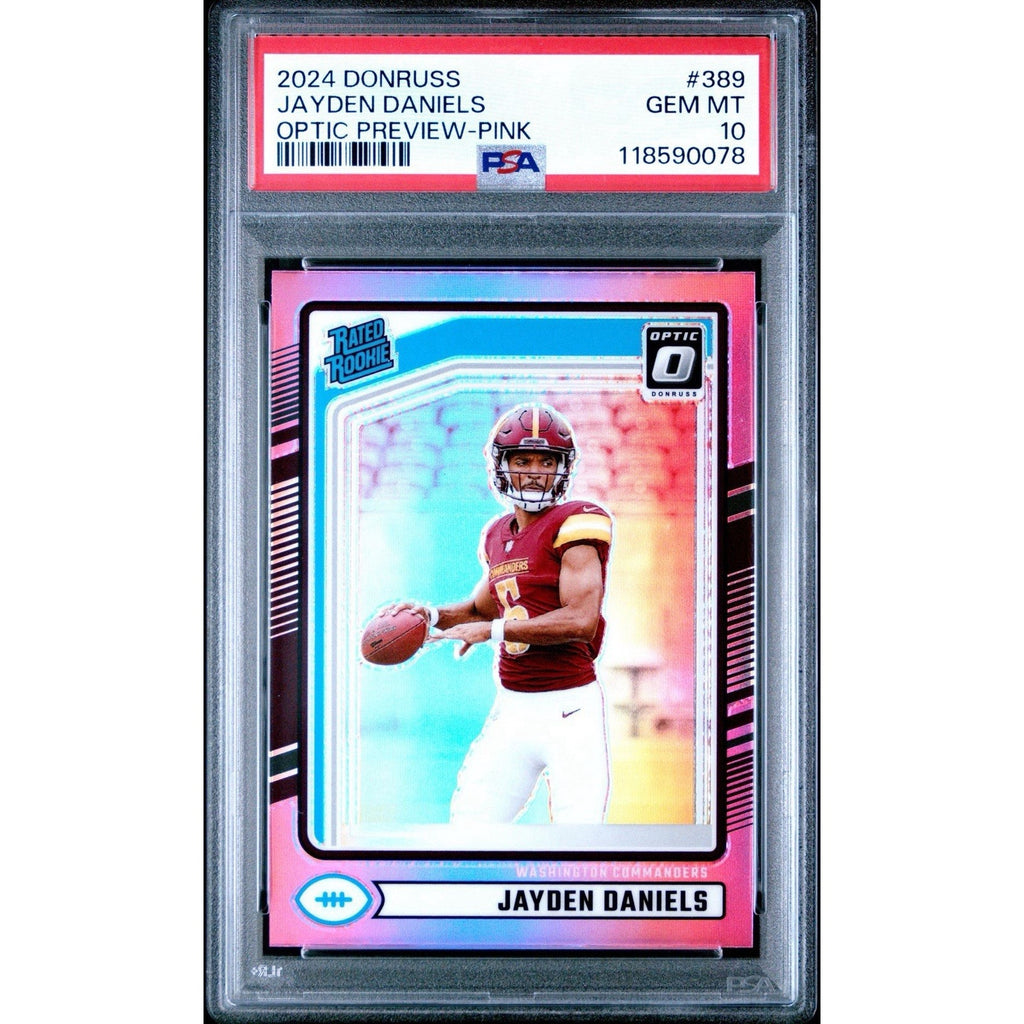2024 Donruss Optic Preview Jayden Daniels Pink Prizm 389 Rookie PSA 10 GEM-MT RC