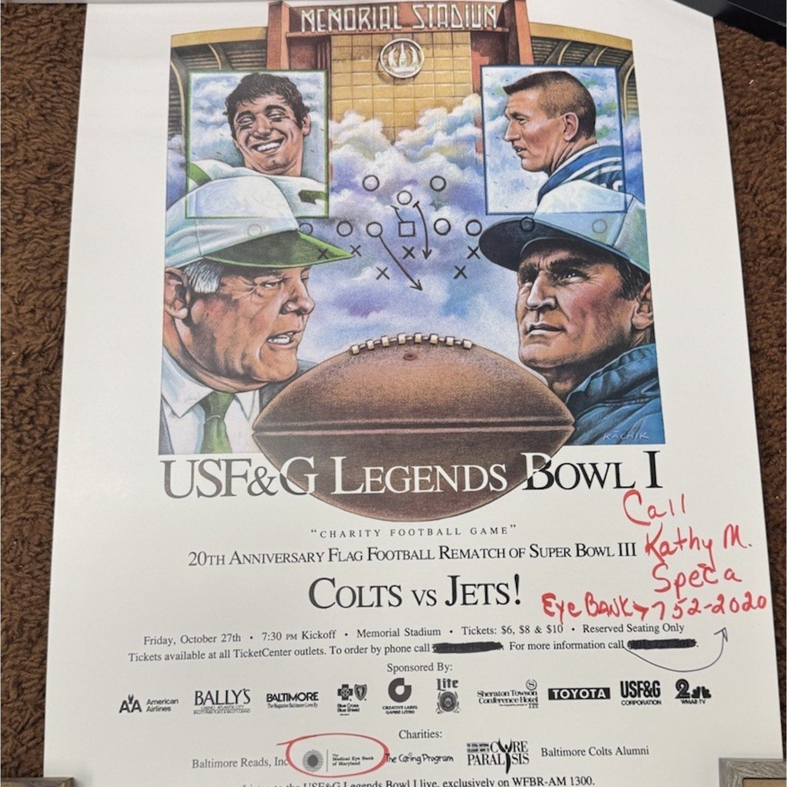 Joe Namath Johnny Unitas 20th Anniversary Legends Bowl 1 Colts vs Jets Poster