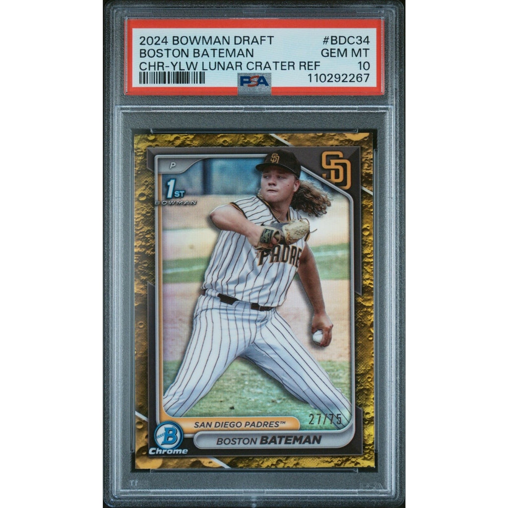 BOSTON BATEMAN 2024 BOWMAN DRAFT YELLOW LUNAR Refractor #BDC-34 /75 PSA 10 POP 1