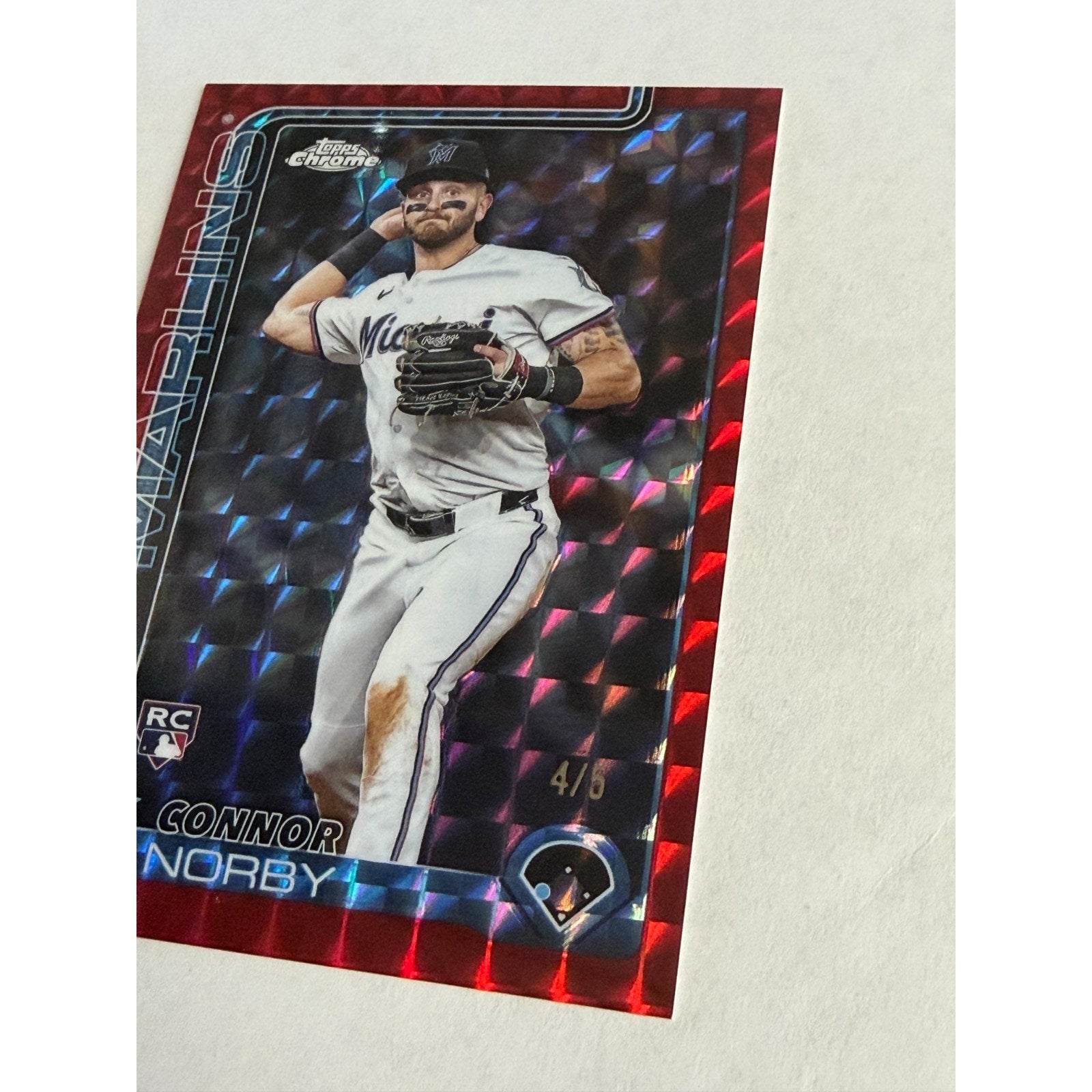 2025 Topps Chrome Connor Norby Red Geometric Refractor /5 #199 RC Rookie Marlin