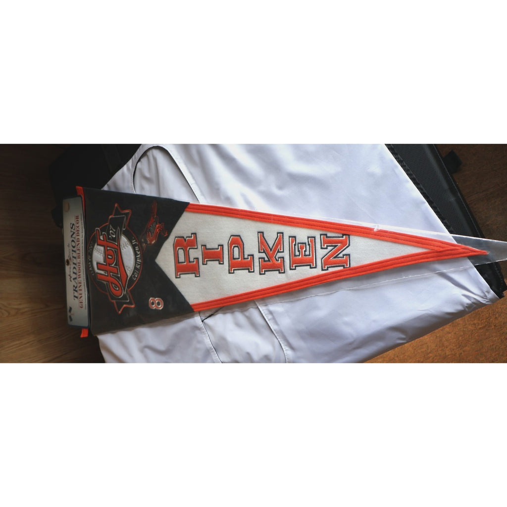 Additional angled view of the full-size Hall of Fame commemorative pennant