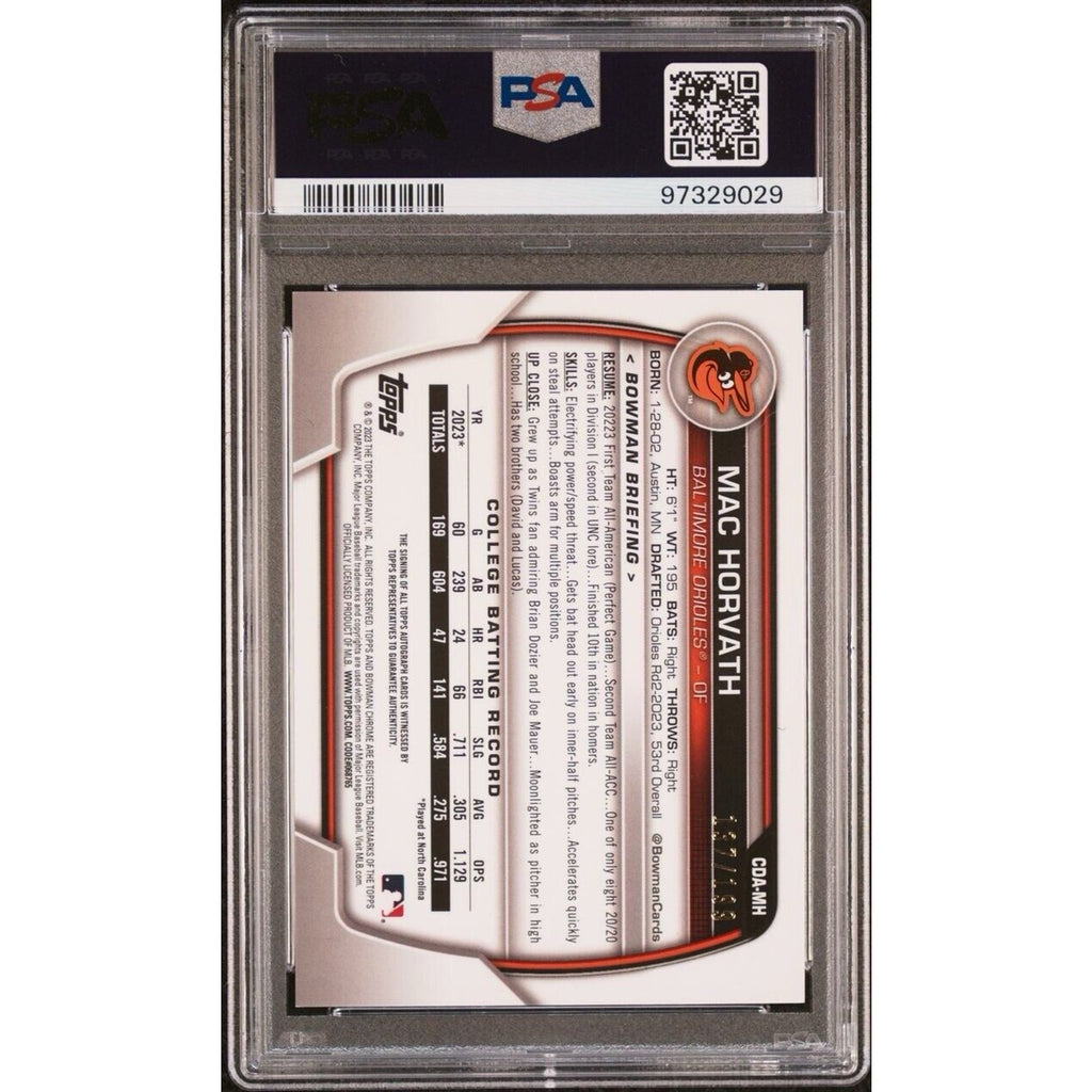 2023 1st Bowman Chrome Draft Mac Horvath Aqua Lava Refractor PSA 9 Auto 10 /199