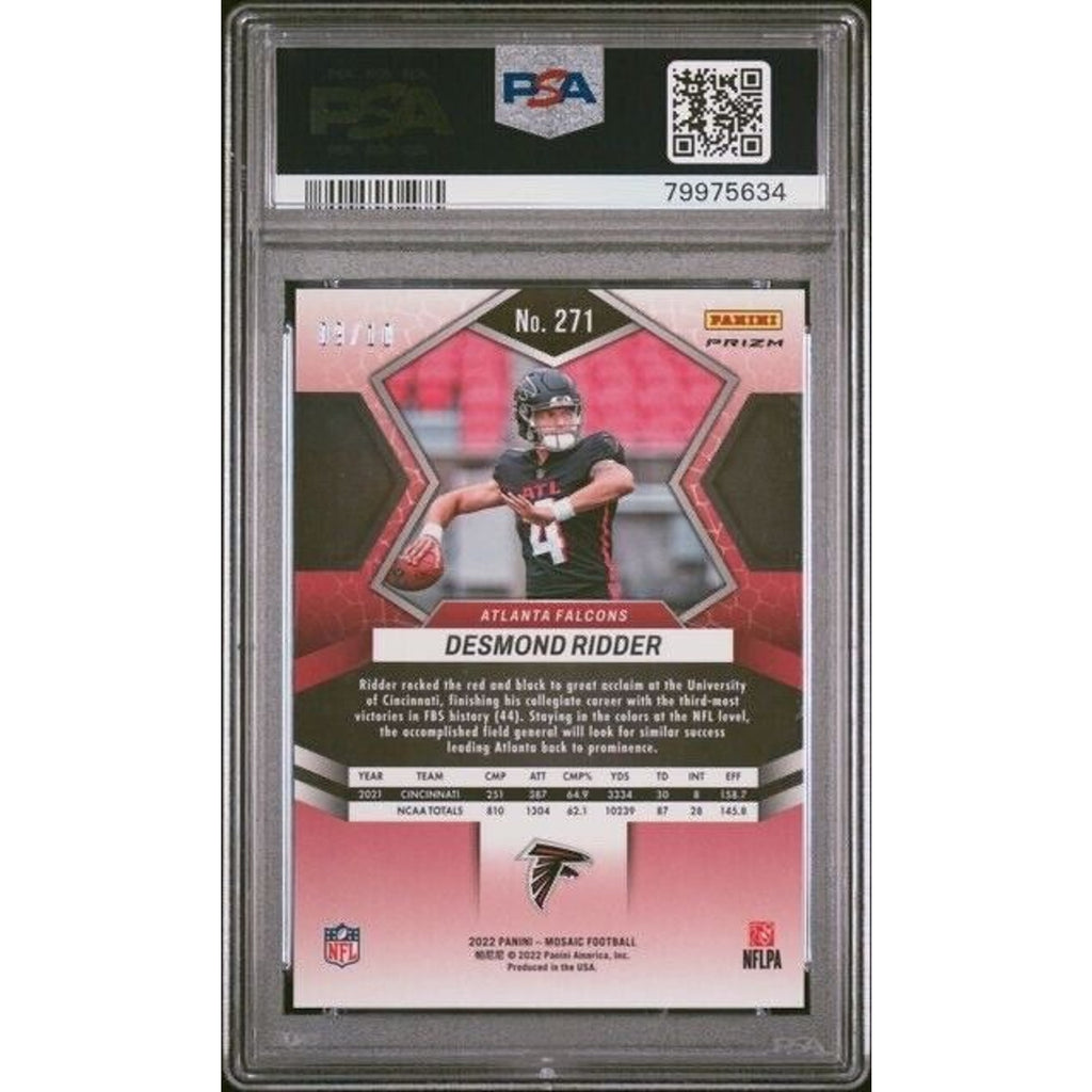 2022 Panini Mosaic No Huddle Desmond Ridder Gold /10 Rookie Psa 9 Mint RC NFL