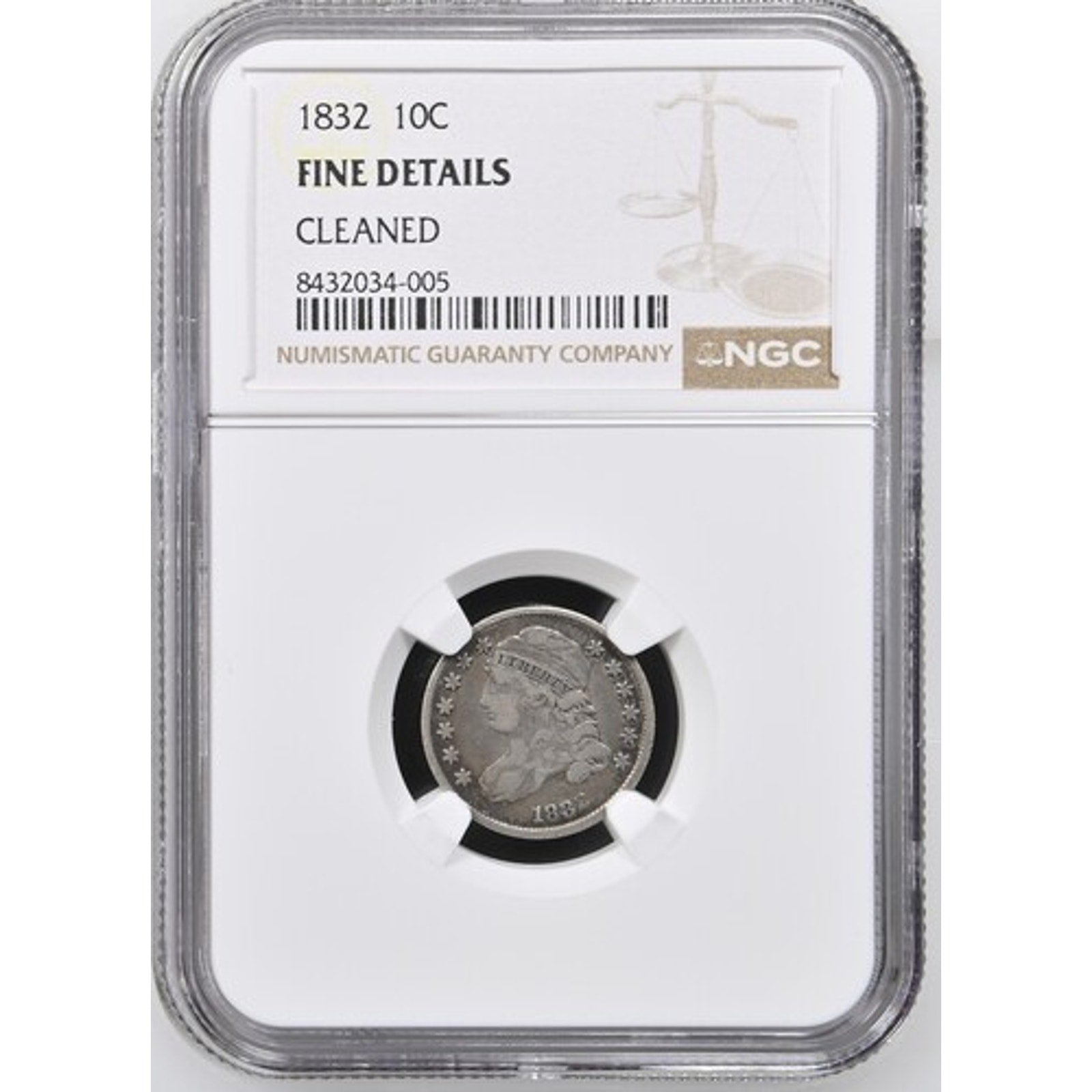 U.S. 1832 CAPPED BUST DIME NGC Fine DETAILS CLEANED