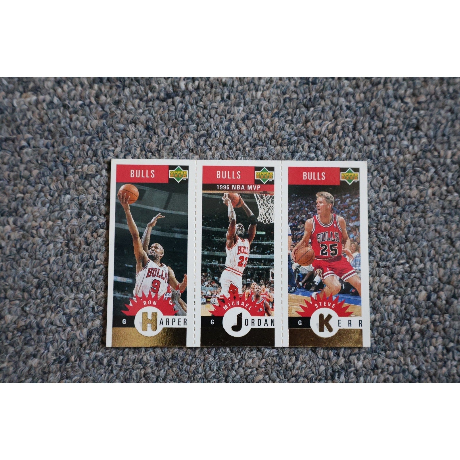 1997 Upper Deck Triple Gold #B1 Michael Jordan, Steve Kerr, Ron Harper Bulls NM