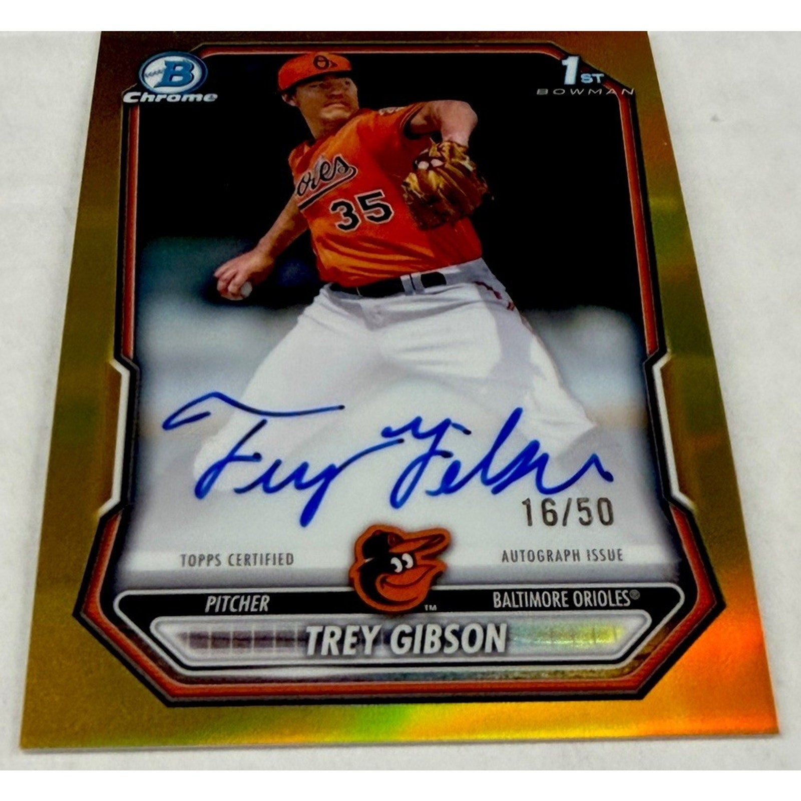 2026 Bowman Chrome 1st Bowman Trey Gibson Gold Shimmer Auto /50