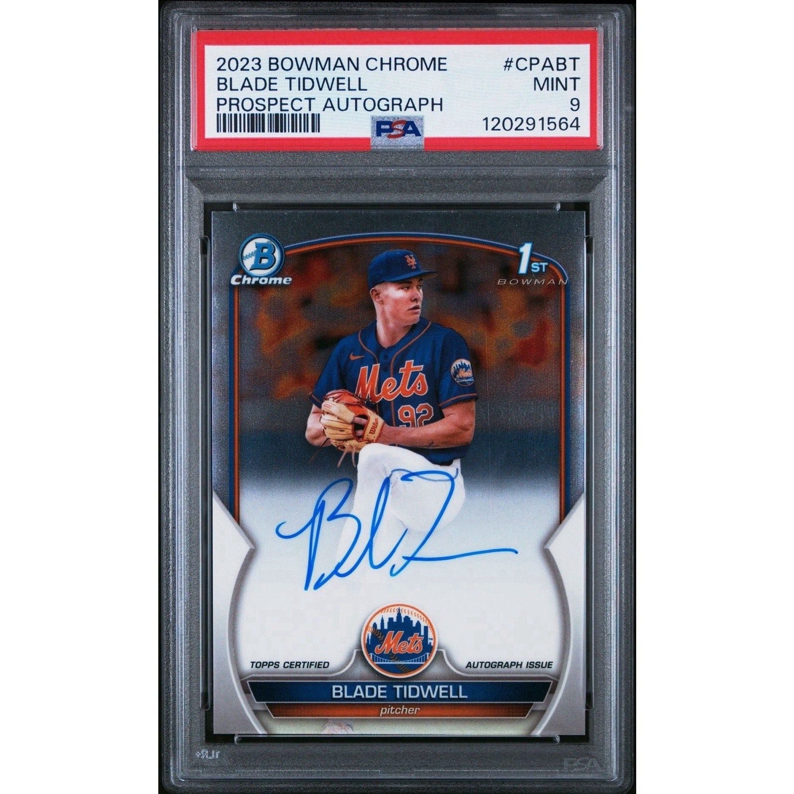 Blade Tidwell 2023 Bowman Chrome Prospect Rookie Auto #CPABT PSA 9 Mets RC