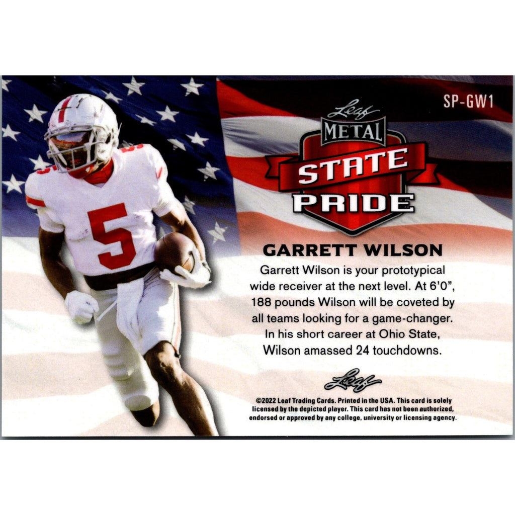 Garrett Wilson - 2022 Leaf Metal State Pride Green Mojo Parallel SP-GW1 Mint