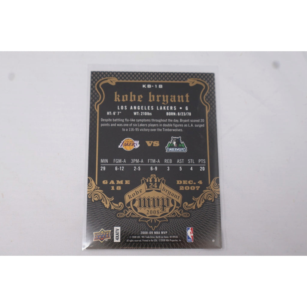 Kobe Bryant 2008-09 Upper Deck MVP 2008 Black Border Game 18 #KB-18 Mint