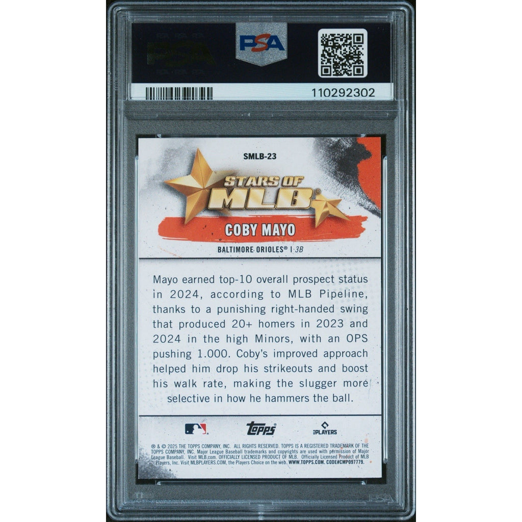 2025 TOPPS STARS OF MLB #SMLB23 COBY MAYO PSA 9 Mint Orioles Rookie RC Prospect