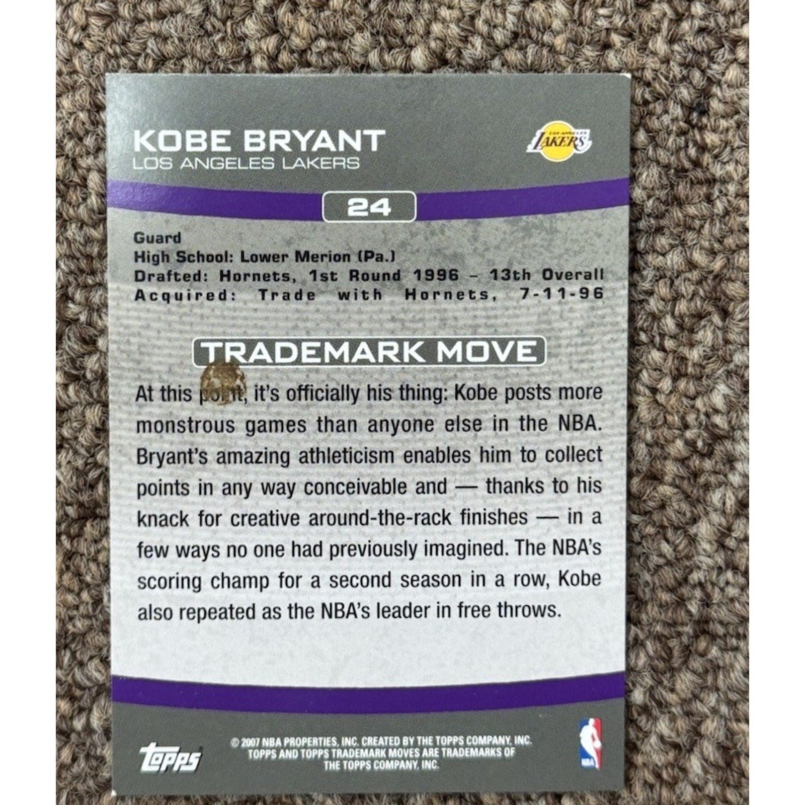 2007 Kobe Bryant Trademark Moves Topps #24 Los Angeles Lakers /99 HOF GOAT